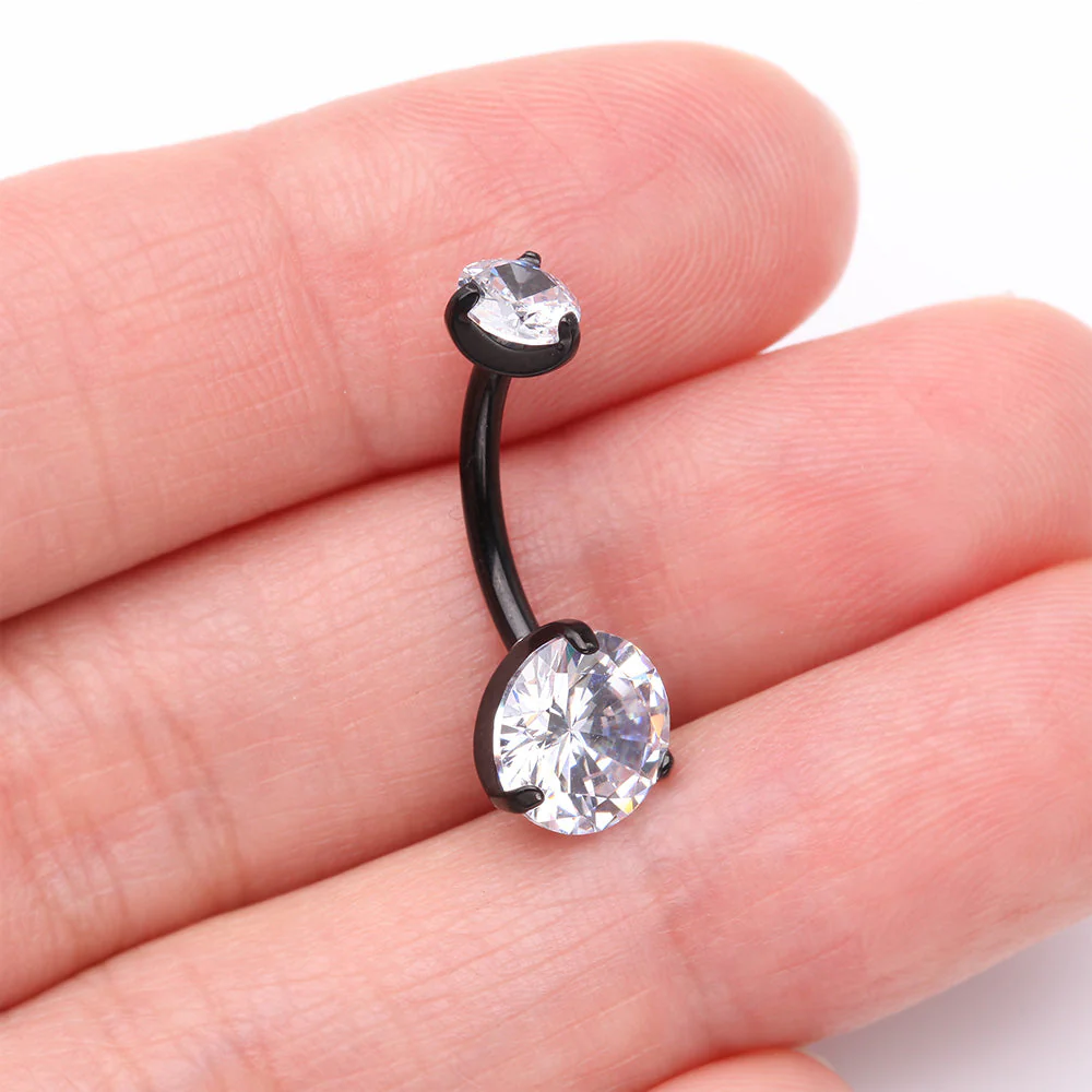 Implant Grade Titanium Blackline Internally Threaded Prong Set Belly Button Ring - Image 4