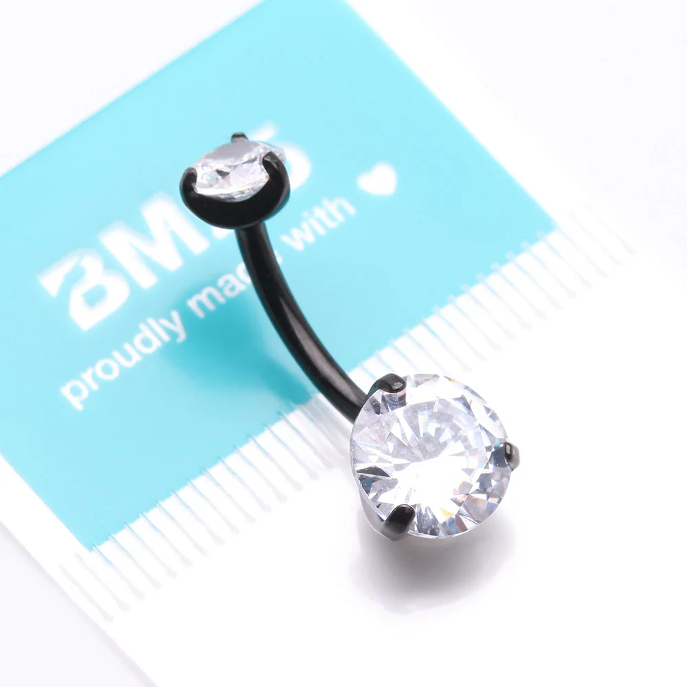 Implant Grade Titanium Blackline Internally Threaded Prong Set Belly Button Ring - Image 5