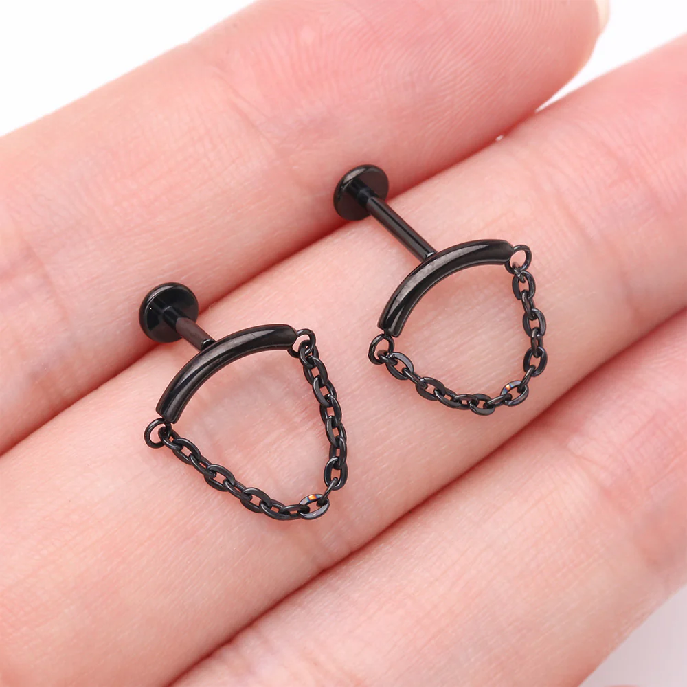 Implant Grade Titanium Blackline Modern Curve Chained Internally Threaded Labret - Image 4