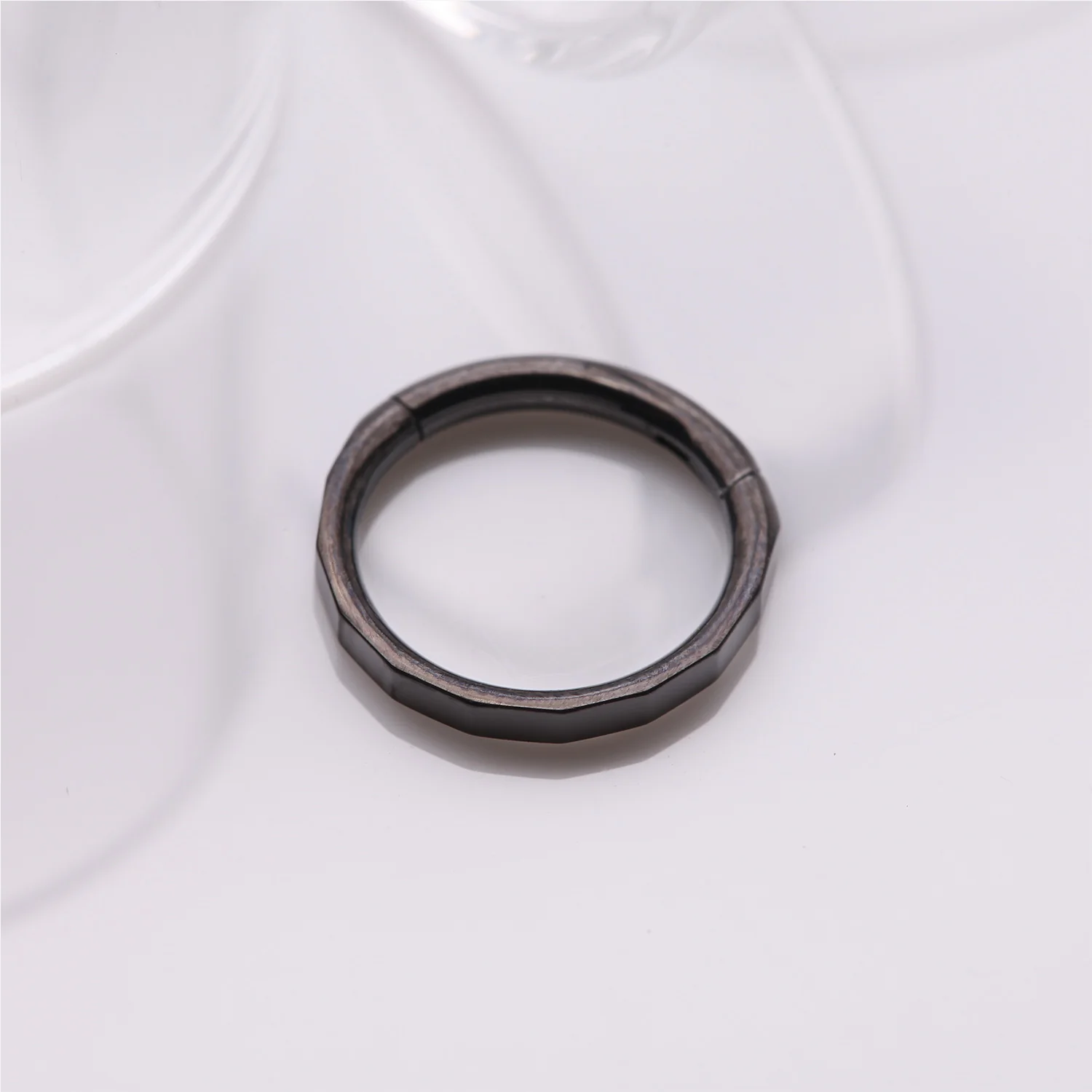Implant Grade Titanium Blackline Rigid Rectangle Faceted Clicker Hoop Ring - Image 2