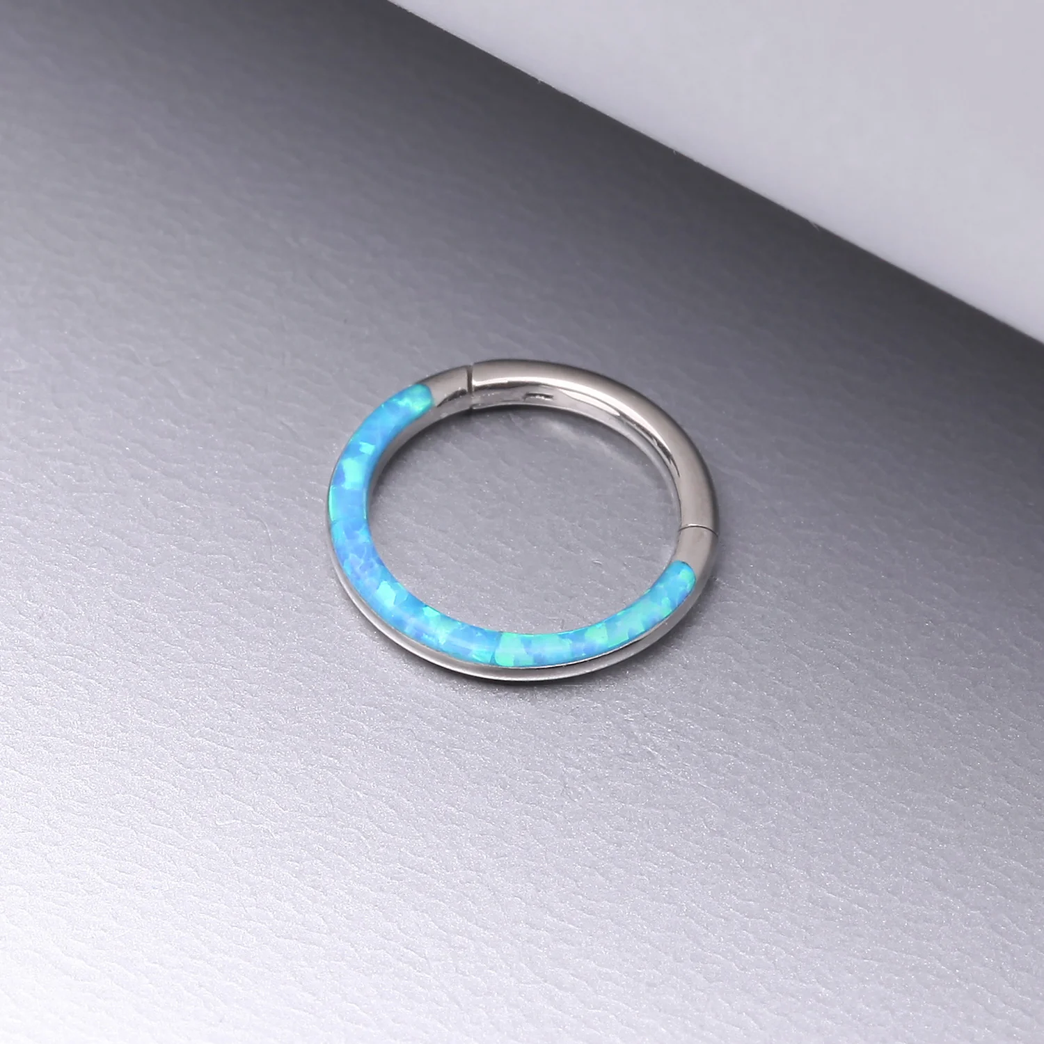 Implant Grade Titanium Brilliant Fire Opal Lined Front Facing Seamless Clicker Hoop Ring - Image 2