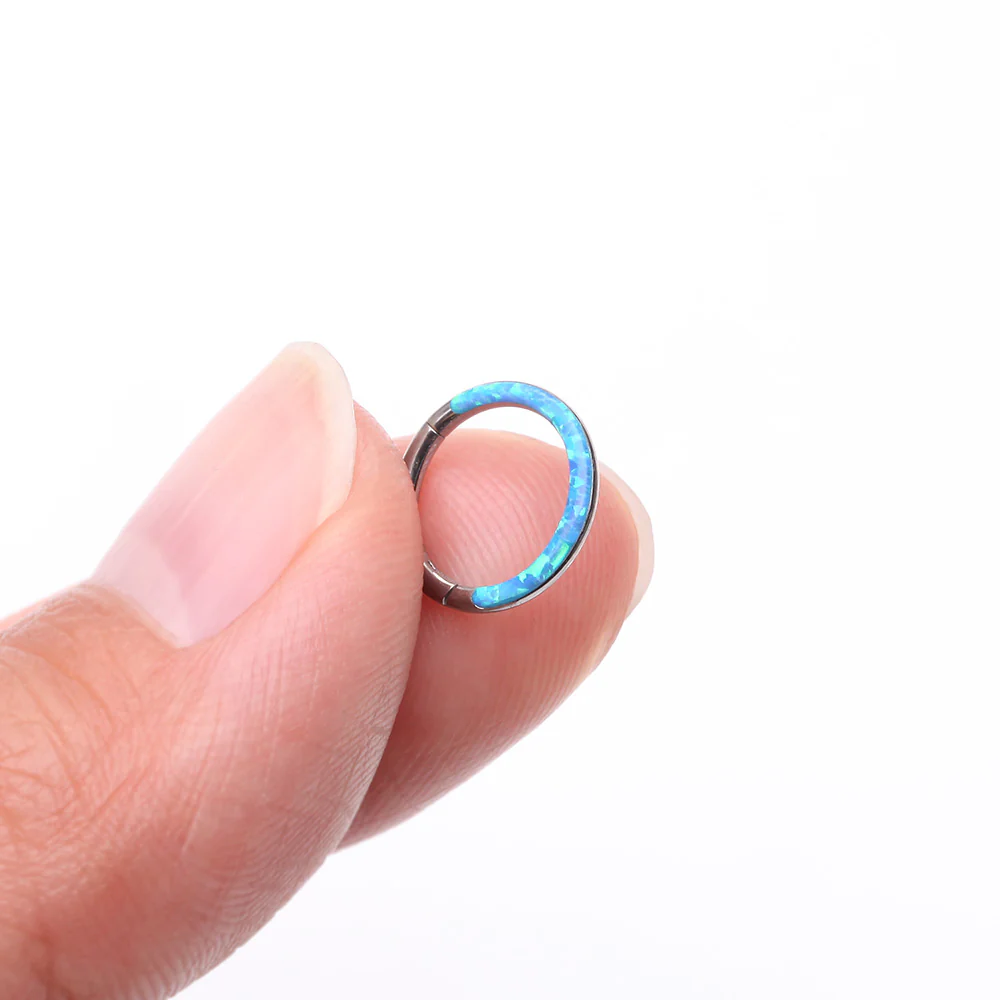 Implant Grade Titanium Brilliant Fire Opal Lined Front Facing Seamless Clicker Hoop Ring - Image 3