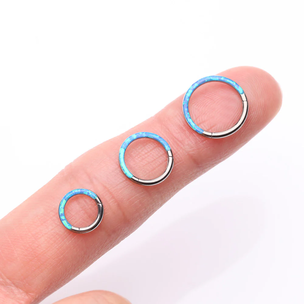 Implant Grade Titanium Brilliant Fire Opal Lined Front Facing Seamless Clicker Hoop Ring - Image 4