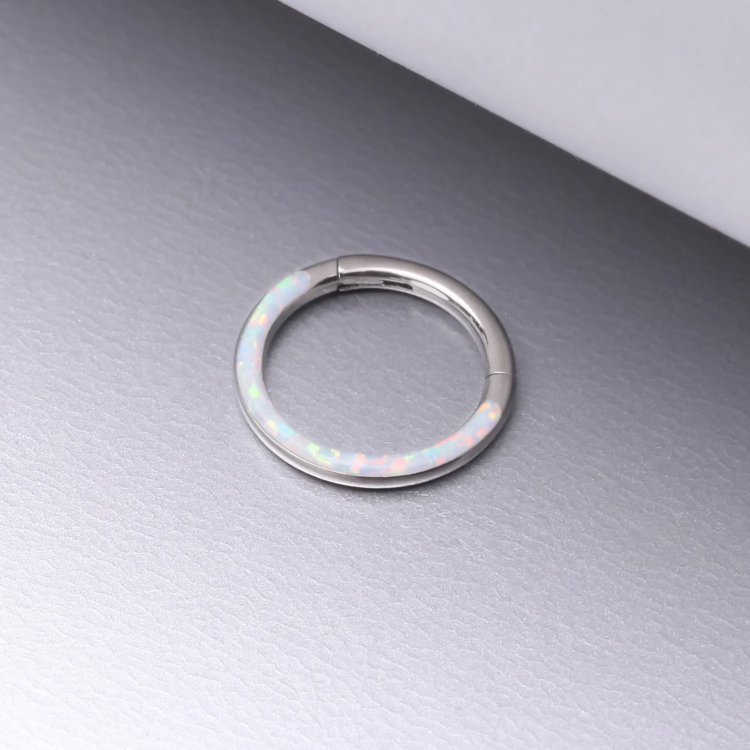 Implant Grade Titanium Brilliant Fire Opal Lined Front Facing Seamless Clicker Hoop Ring - Image 2