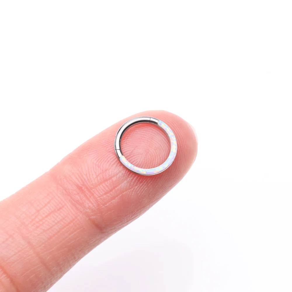Implant Grade Titanium Brilliant Fire Opal Lined Front Facing Seamless Clicker Hoop Ring - Image 3
