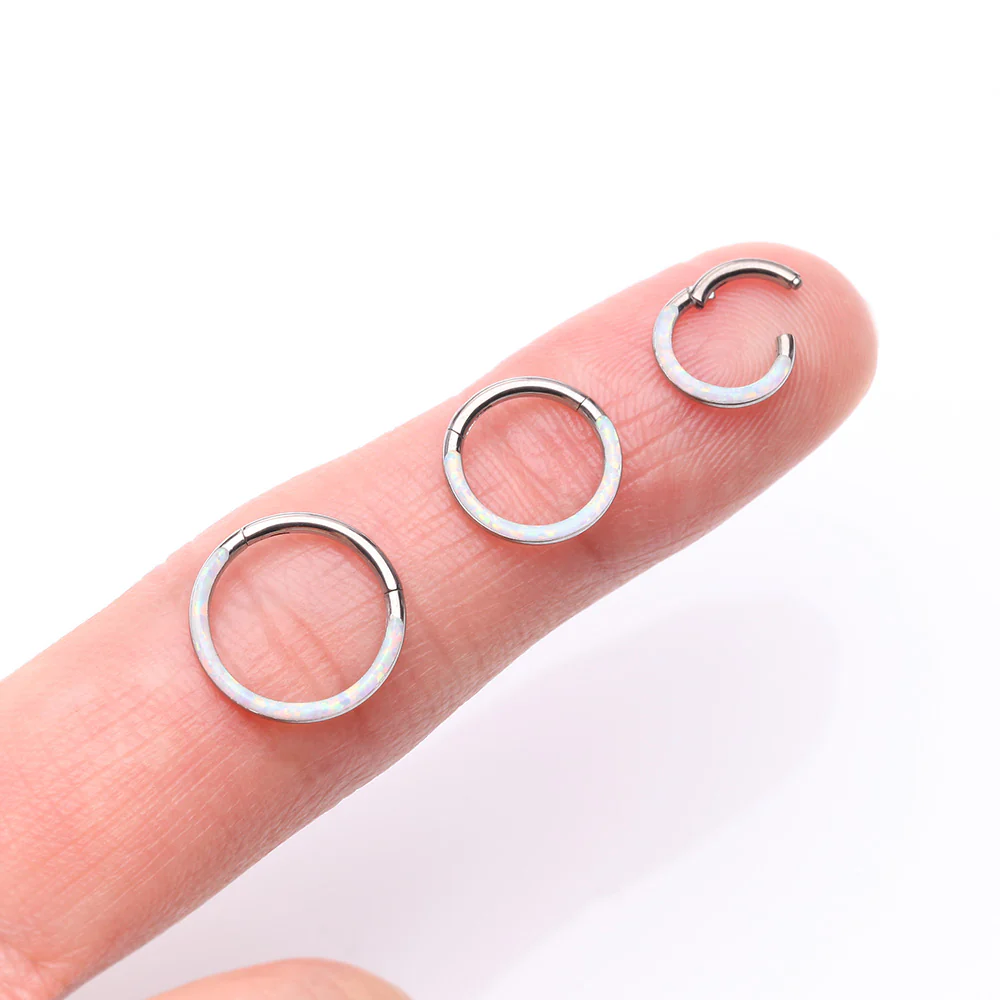 Implant Grade Titanium Brilliant Fire Opal Lined Front Facing Seamless Clicker Hoop Ring - Image 4