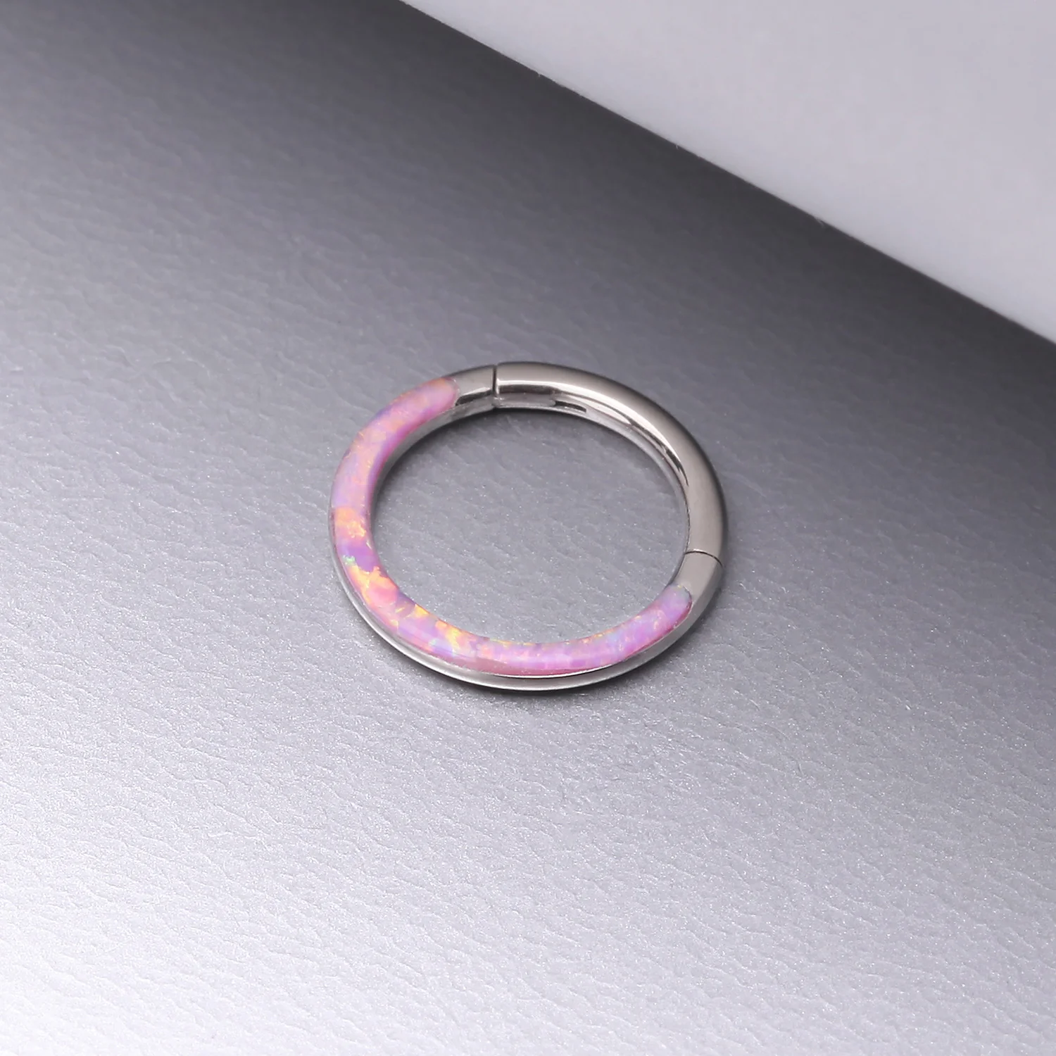 Implant Grade Titanium Brilliant Fire Opal Lined Front Facing Seamless Clicker Hoop Ring - Image 2