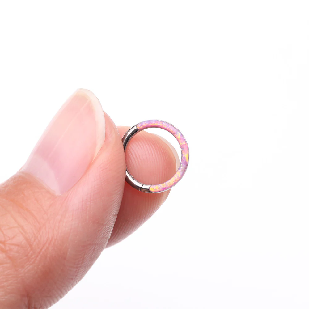 Implant Grade Titanium Brilliant Fire Opal Lined Front Facing Seamless Clicker Hoop Ring - Image 3