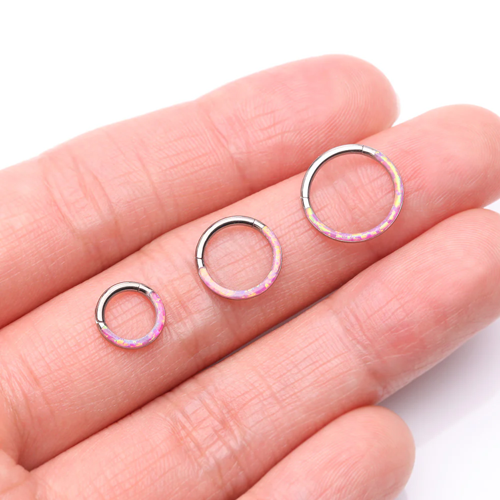 Implant Grade Titanium Brilliant Fire Opal Lined Front Facing Seamless Clicker Hoop Ring - Image 4