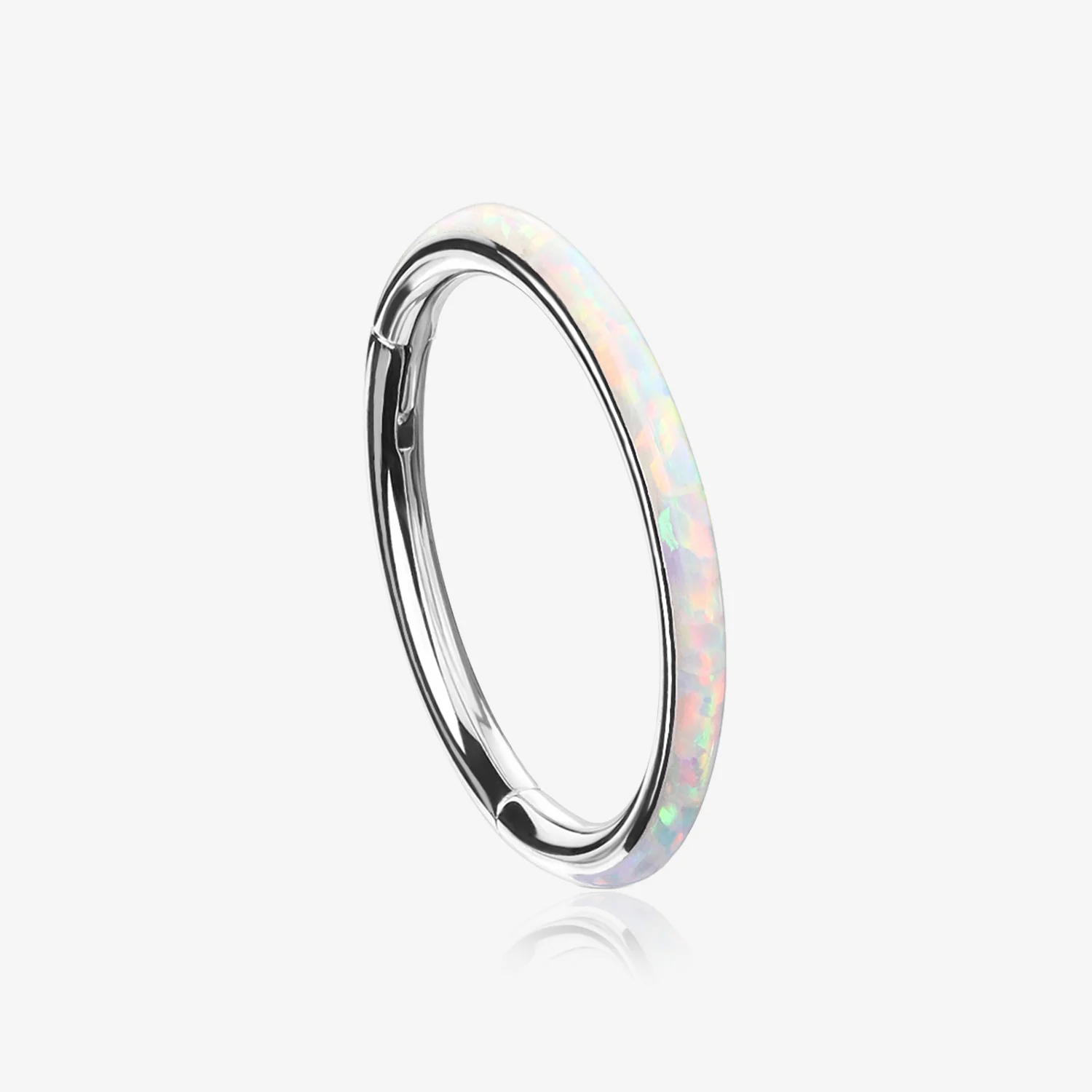 Implant Grade Titanium Brilliant Fire Opal Lined Seamless Clicker Hoop Ring