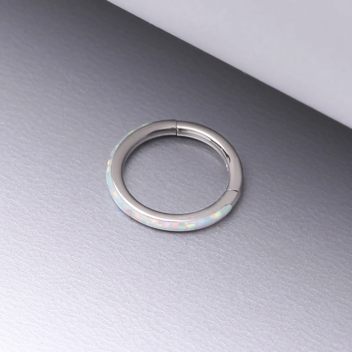 Implant Grade Titanium Brilliant Fire Opal Lined Seamless Clicker Hoop Ring - Image 2