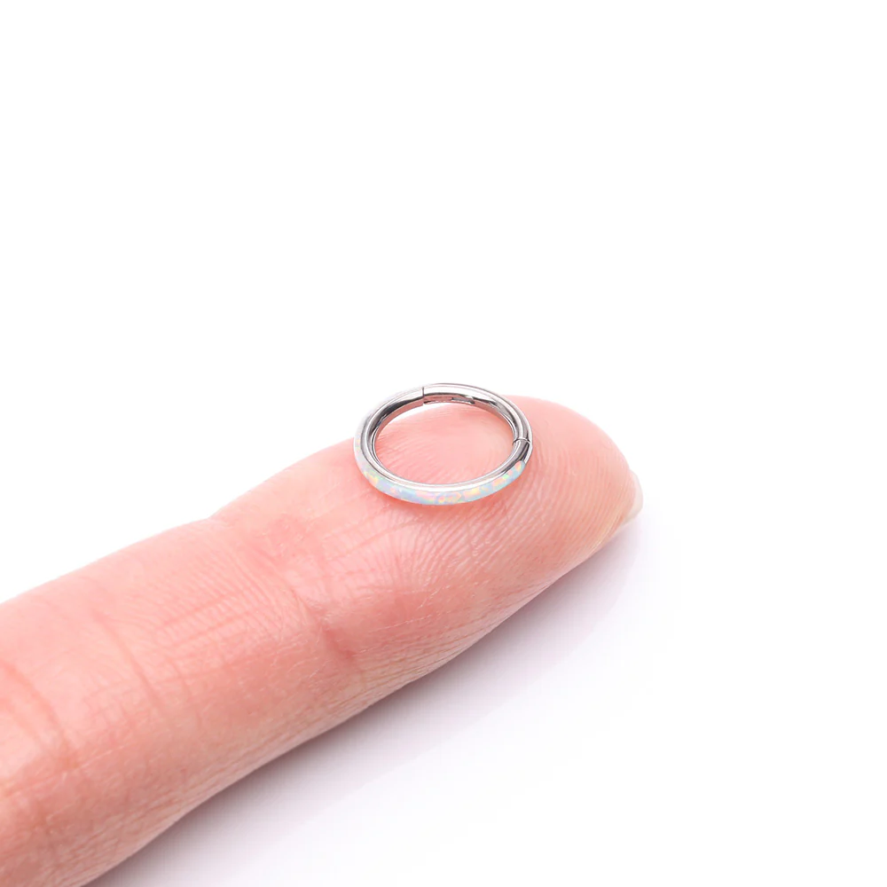 Implant Grade Titanium Brilliant Fire Opal Lined Seamless Clicker Hoop Ring - Image 3