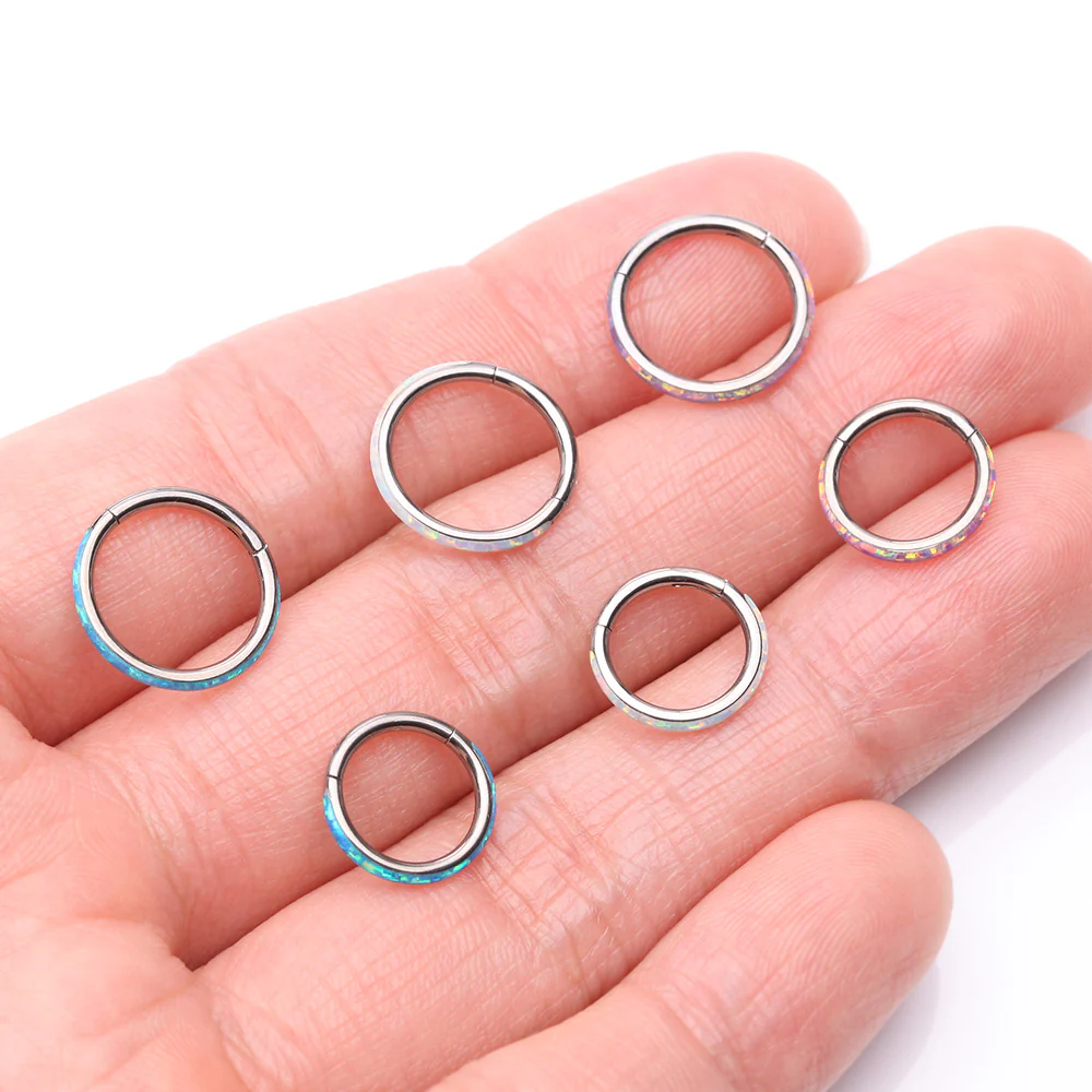 Implant Grade Titanium Brilliant Fire Opal Lined Seamless Clicker Hoop Ring - Image 4