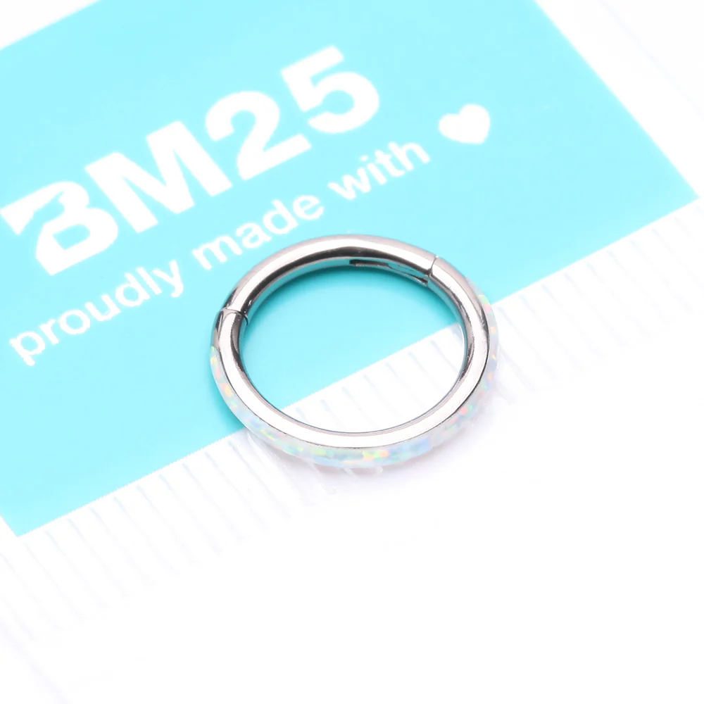 Implant Grade Titanium Brilliant Fire Opal Lined Seamless Clicker Hoop Ring - Image 5