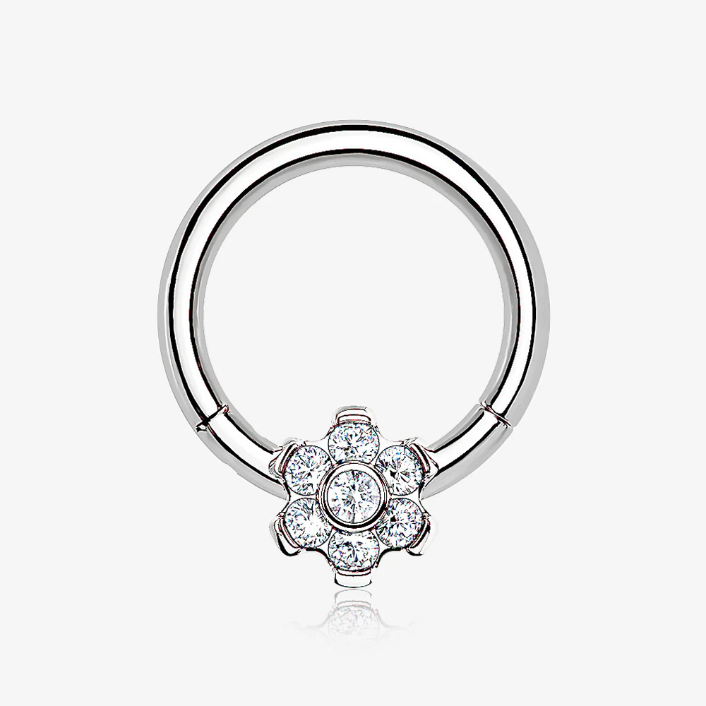 Implant Grade Titanium Brilliant Flower Sparkle Clicker Hoop Ring
