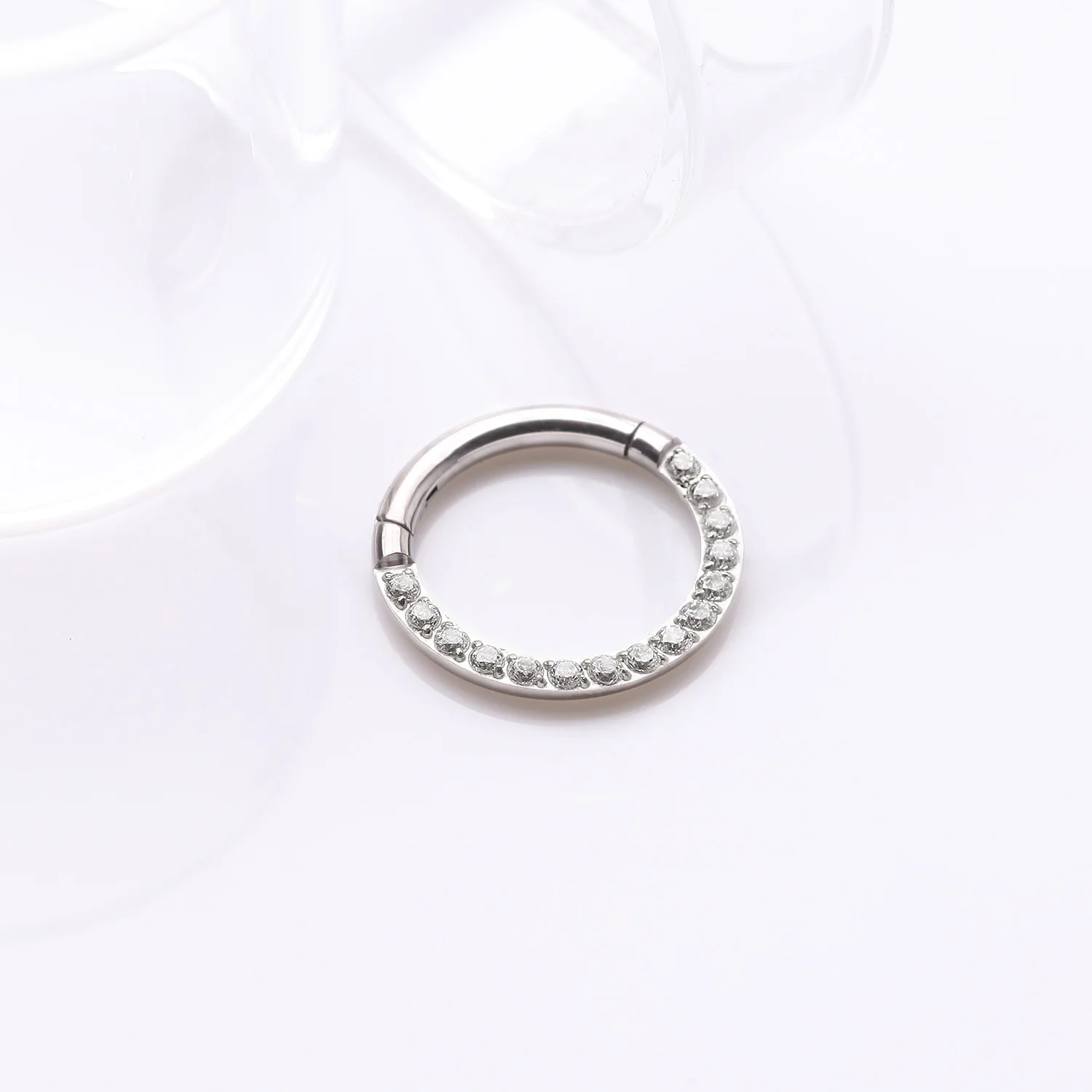 Implant Grade Titanium Brilliant Sparkle Gems Front Lined Clicker Hoop Ring - Image 2