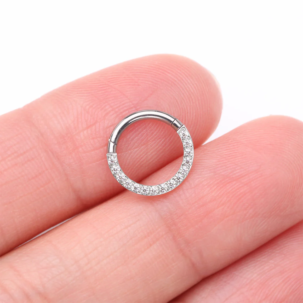 Implant Grade Titanium Brilliant Sparkle Gems Front Lined Clicker Hoop Ring - Image 3