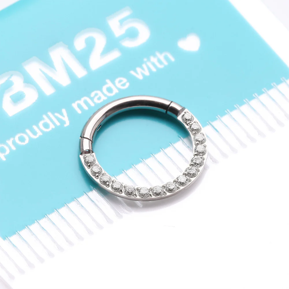 Implant Grade Titanium Brilliant Sparkle Gems Front Lined Clicker Hoop Ring - Image 4