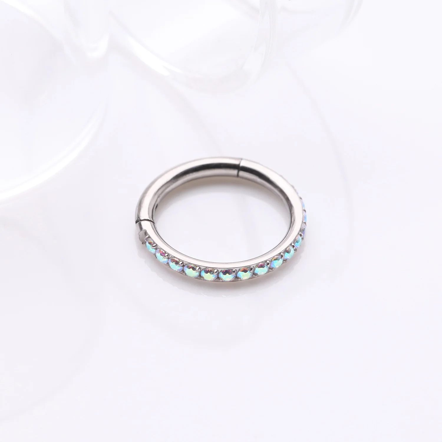 Implant Grade Titanium Brilliant Sparkle Gems Lined Clicker Hoop Ring - Image 2