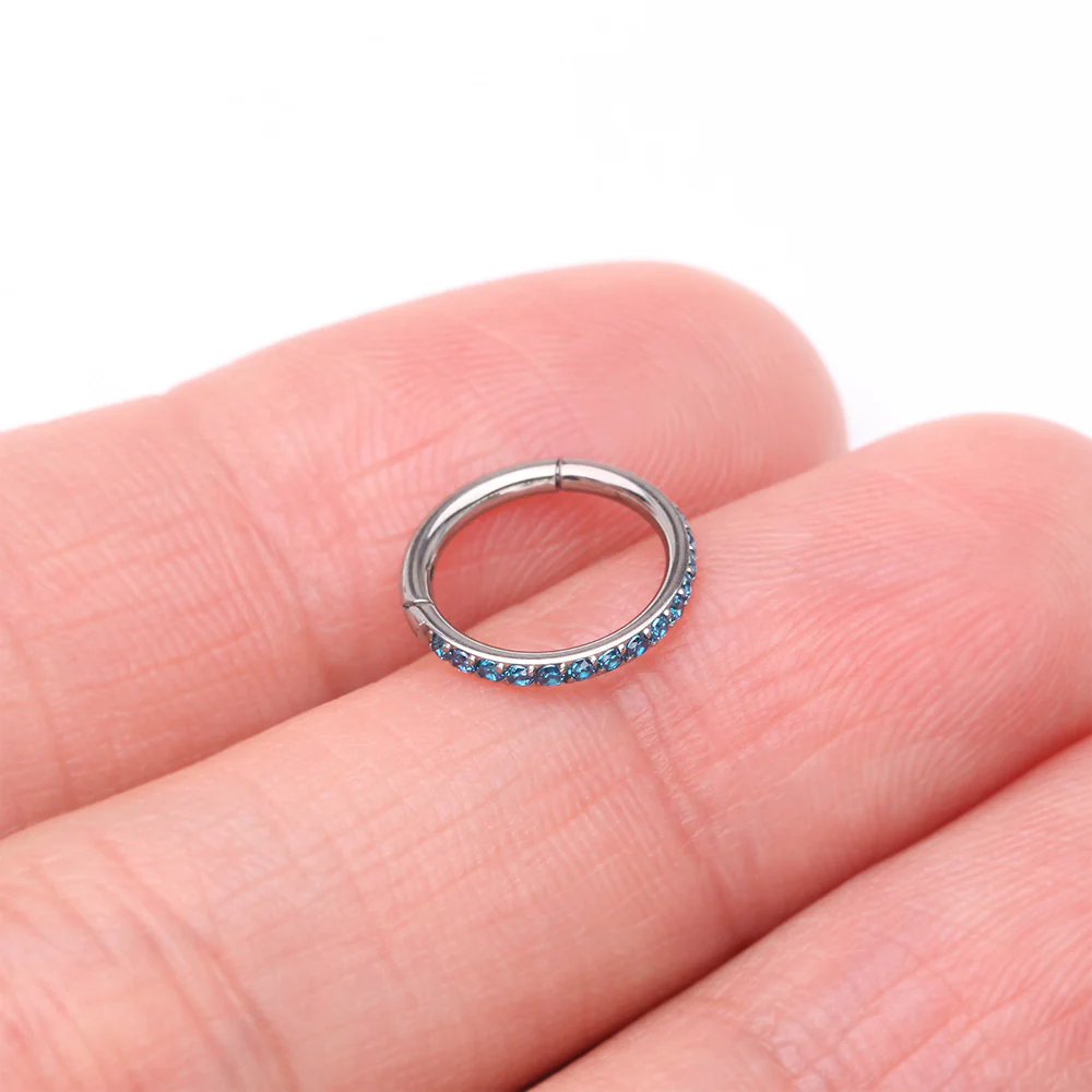 Implant Grade Titanium Brilliant Sparkle Gems Lined Clicker Hoop Ring - Image 3