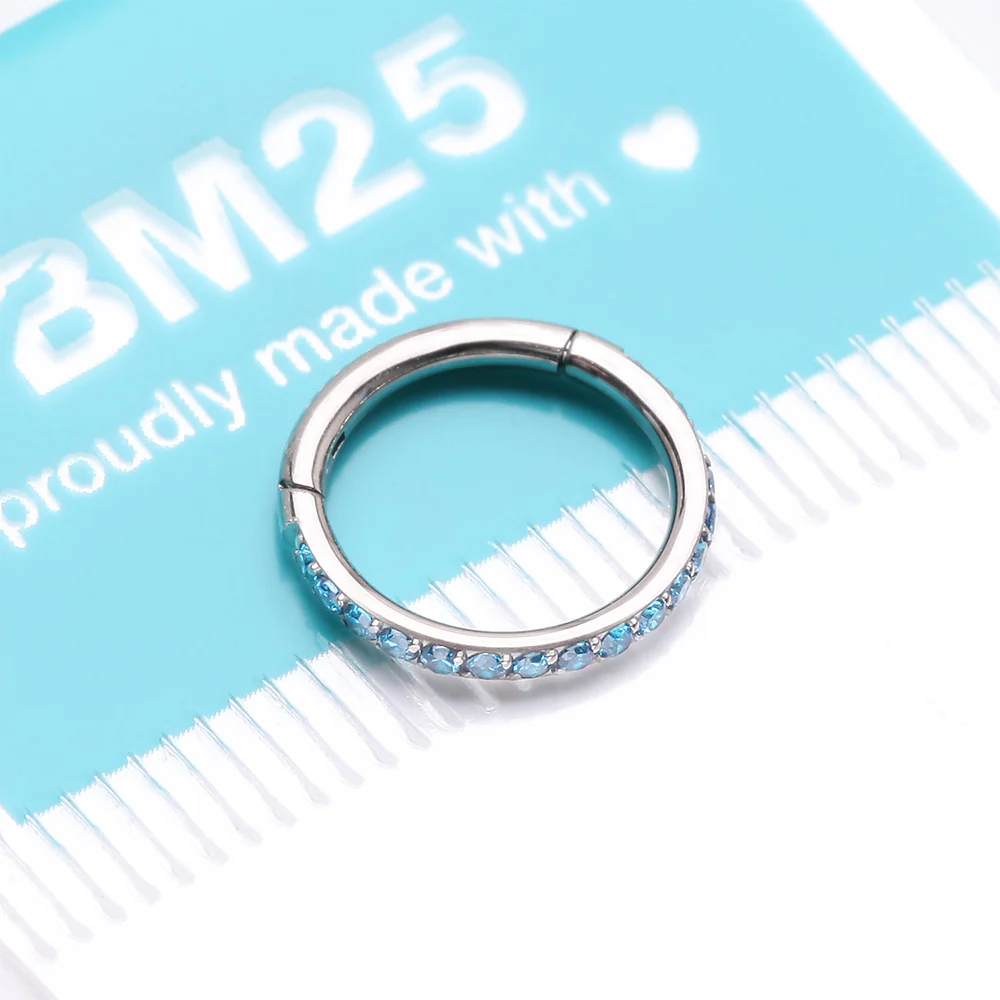 Implant Grade Titanium Brilliant Sparkle Gems Lined Clicker Hoop Ring - Image 4