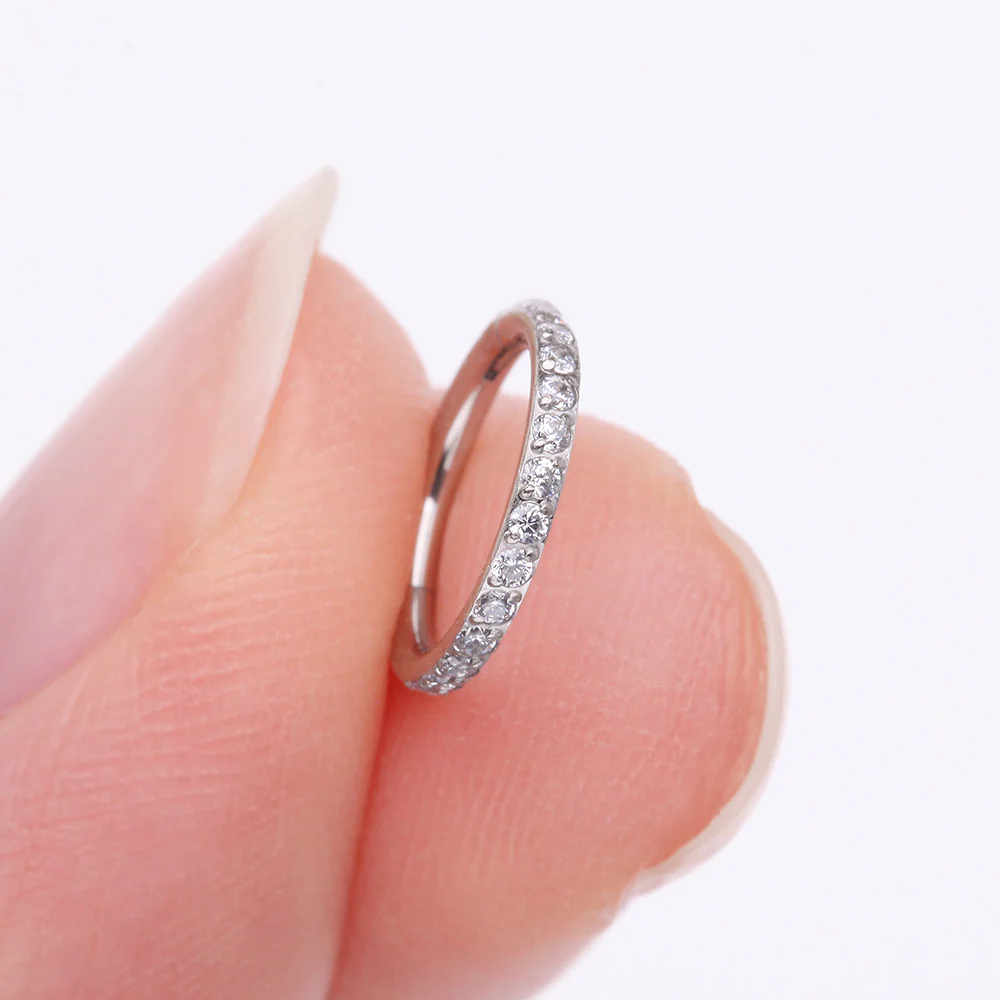 Implant Grade Titanium Brilliant Sparkle Gems Lined Clicker Hoop Ring - Image 3