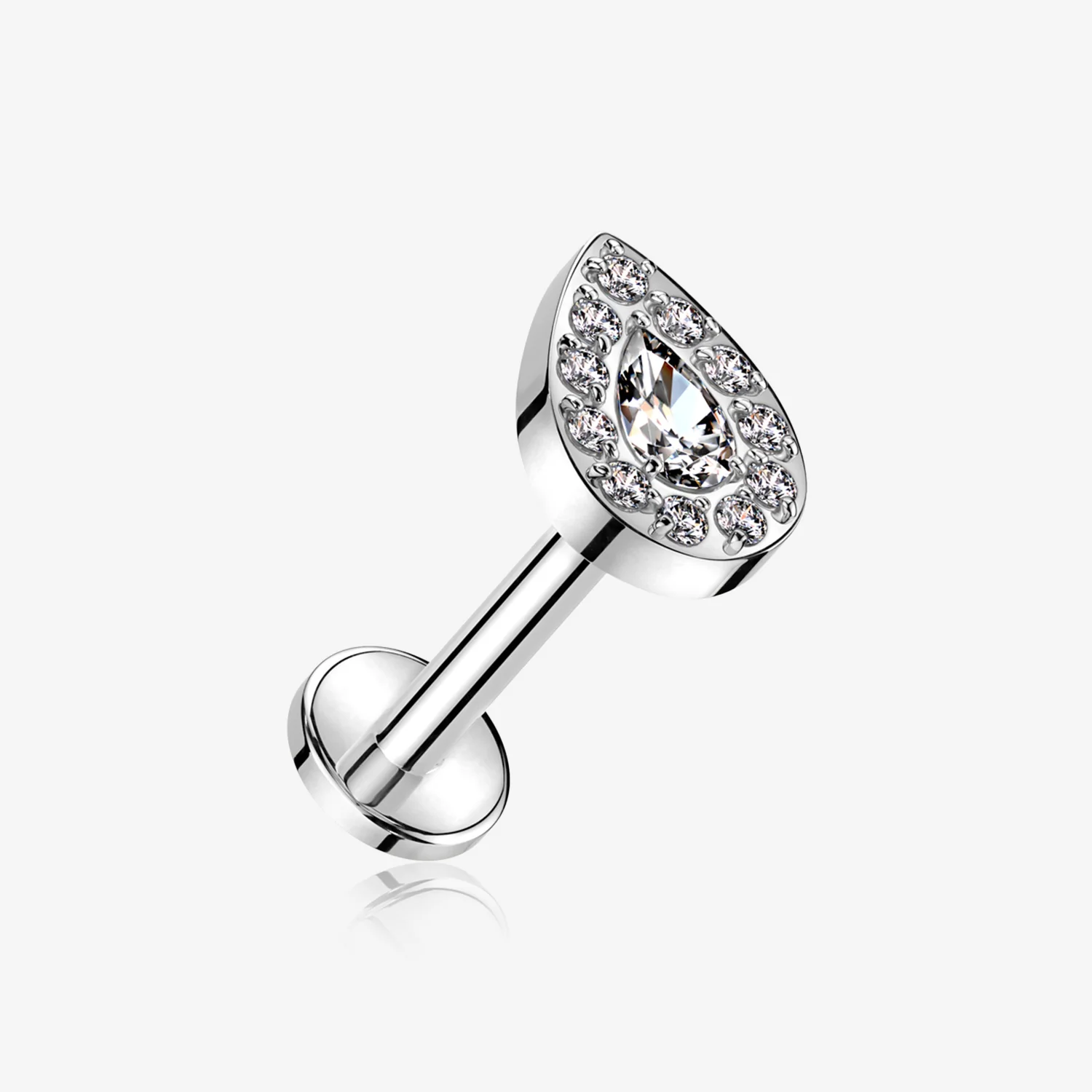 Implant Grade Titanium Brilliant Teardrop Sparkle Internally Threaded Flat Back Stud Labret