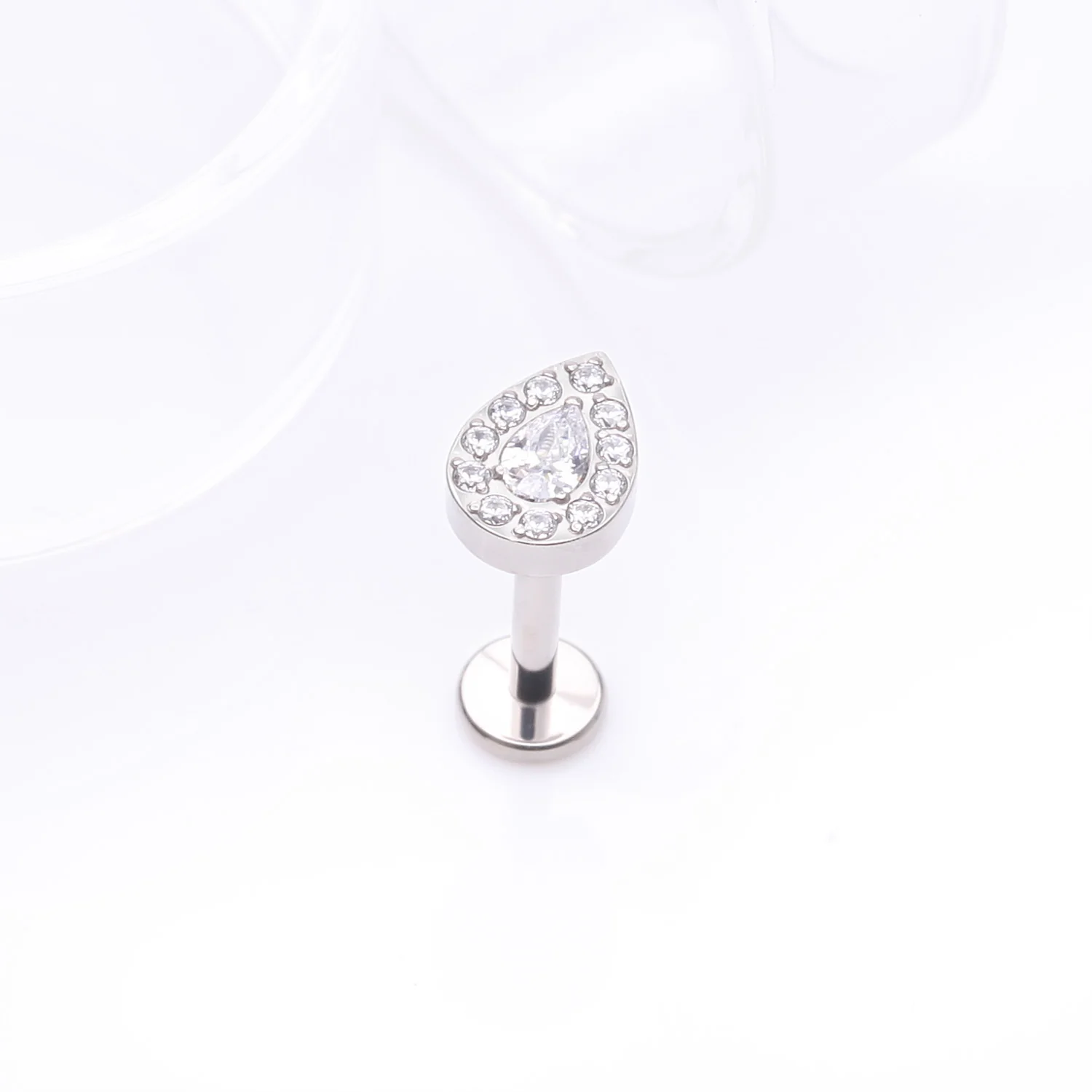 Implant Grade Titanium Brilliant Teardrop Sparkle Internally Threaded Flat Back Stud Labret - Image 2