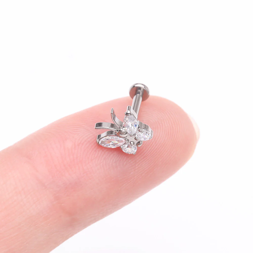 Implant Grade Titanium Butterfly Sparkle Internally Threaded Flat Back Stud Labret - Image 3