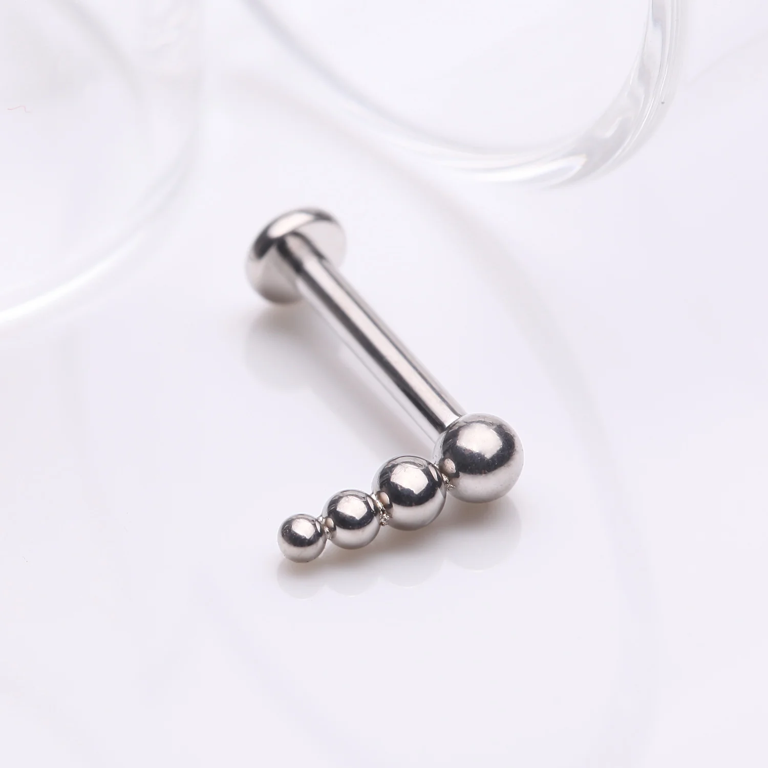 Implant Grade Titanium Cascading Beaded Ball Top Internally Threaded Labret Flat Back Stud - Image 2