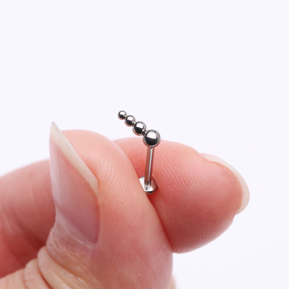 Implant Grade Titanium Cascading Beaded Ball Top Internally Threaded Labret Flat Back Stud - Image 3