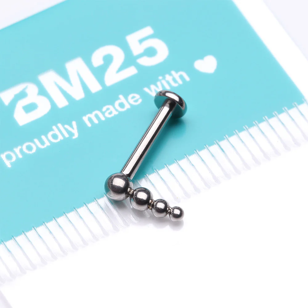 Implant Grade Titanium Cascading Beaded Ball Top Internally Threaded Labret Flat Back Stud - Image 4