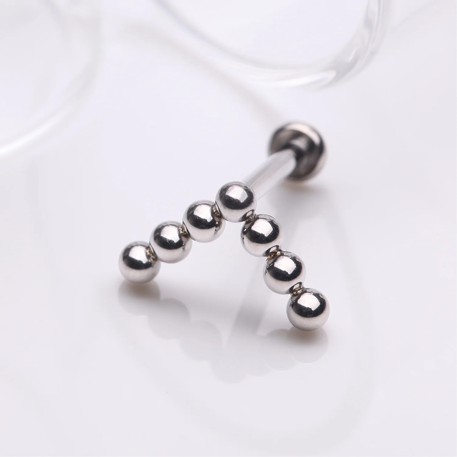 Implant Grade Titanium Chevron Arrow Beaded Ball Top Internally Threaded Labret Flat Back Stud - Image 2