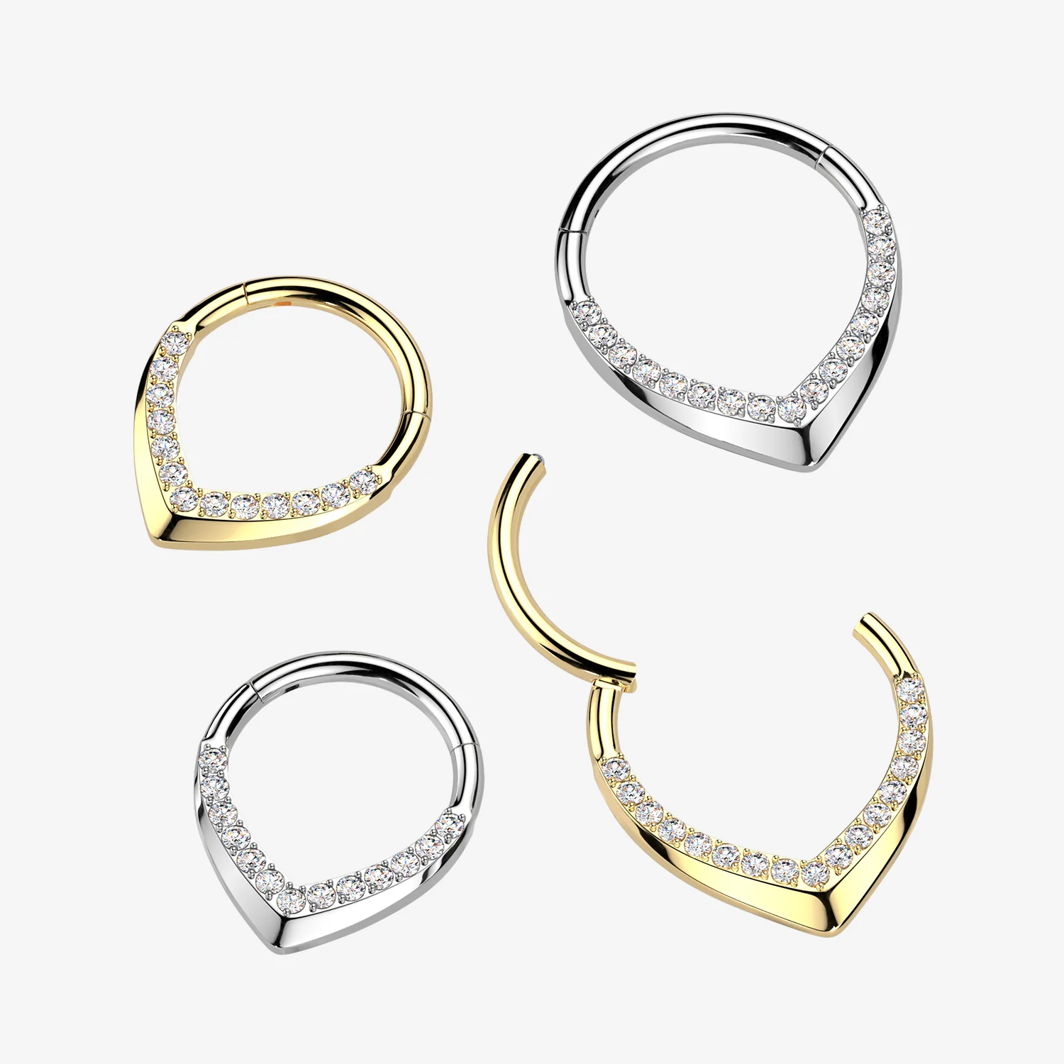 Implant Grade Titanium Chevron Lined Sparkle Clicker Hoop Ring - Image 2
