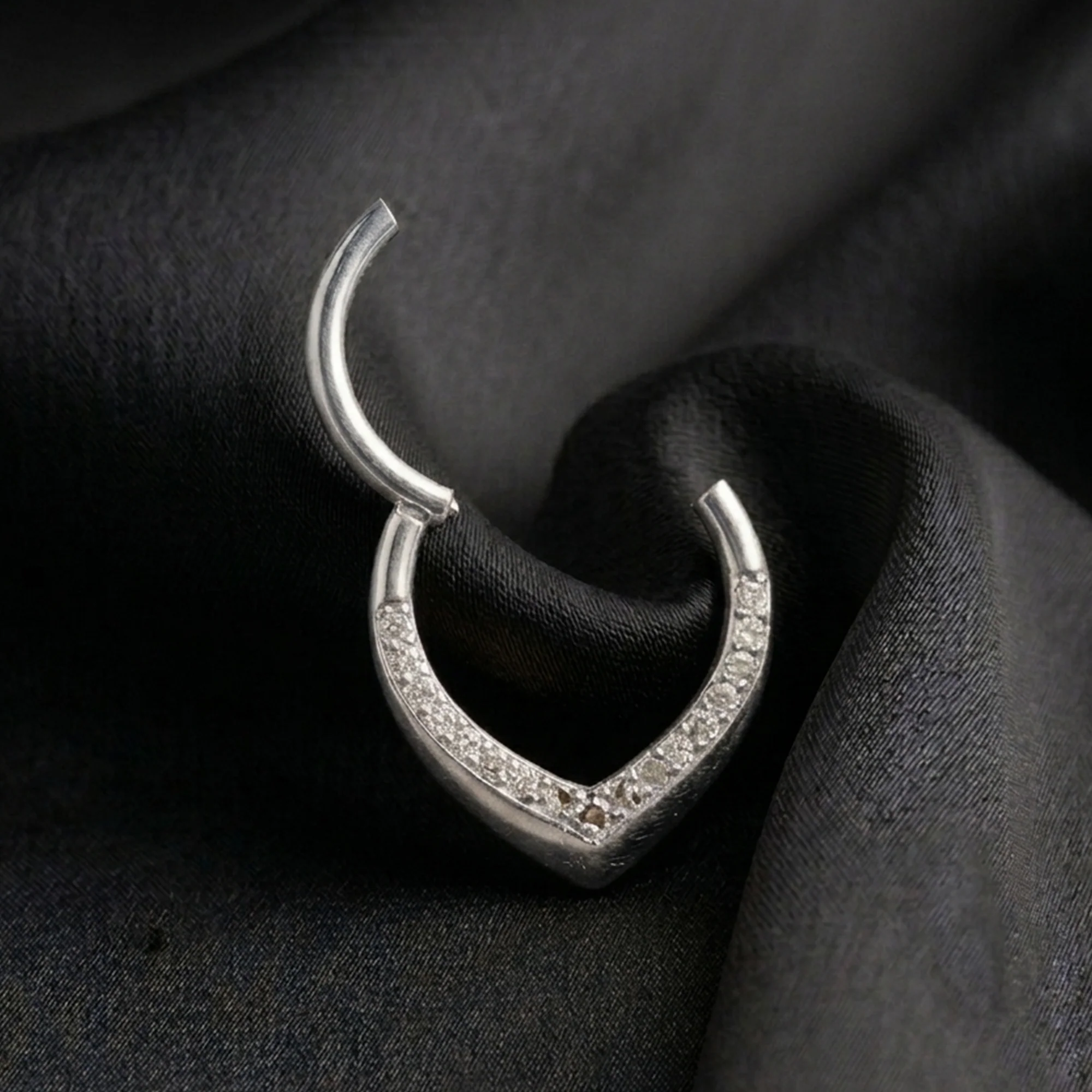 Implant Grade Titanium Chevron Lined Sparkle Clicker Hoop Ring - Image 3