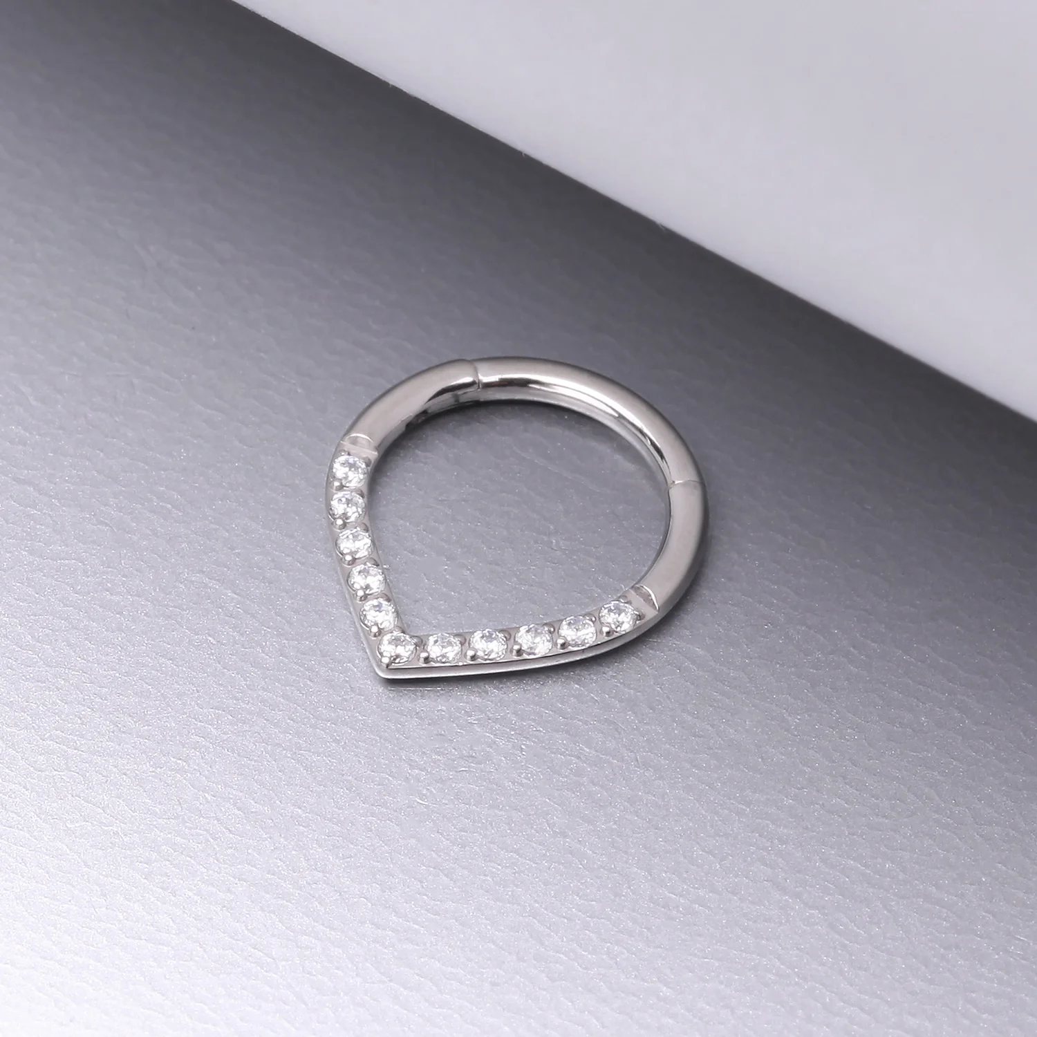 Implant Grade Titanium Chevron Sparkle Lined Seamless Clicker Hoop Ring - Image 2