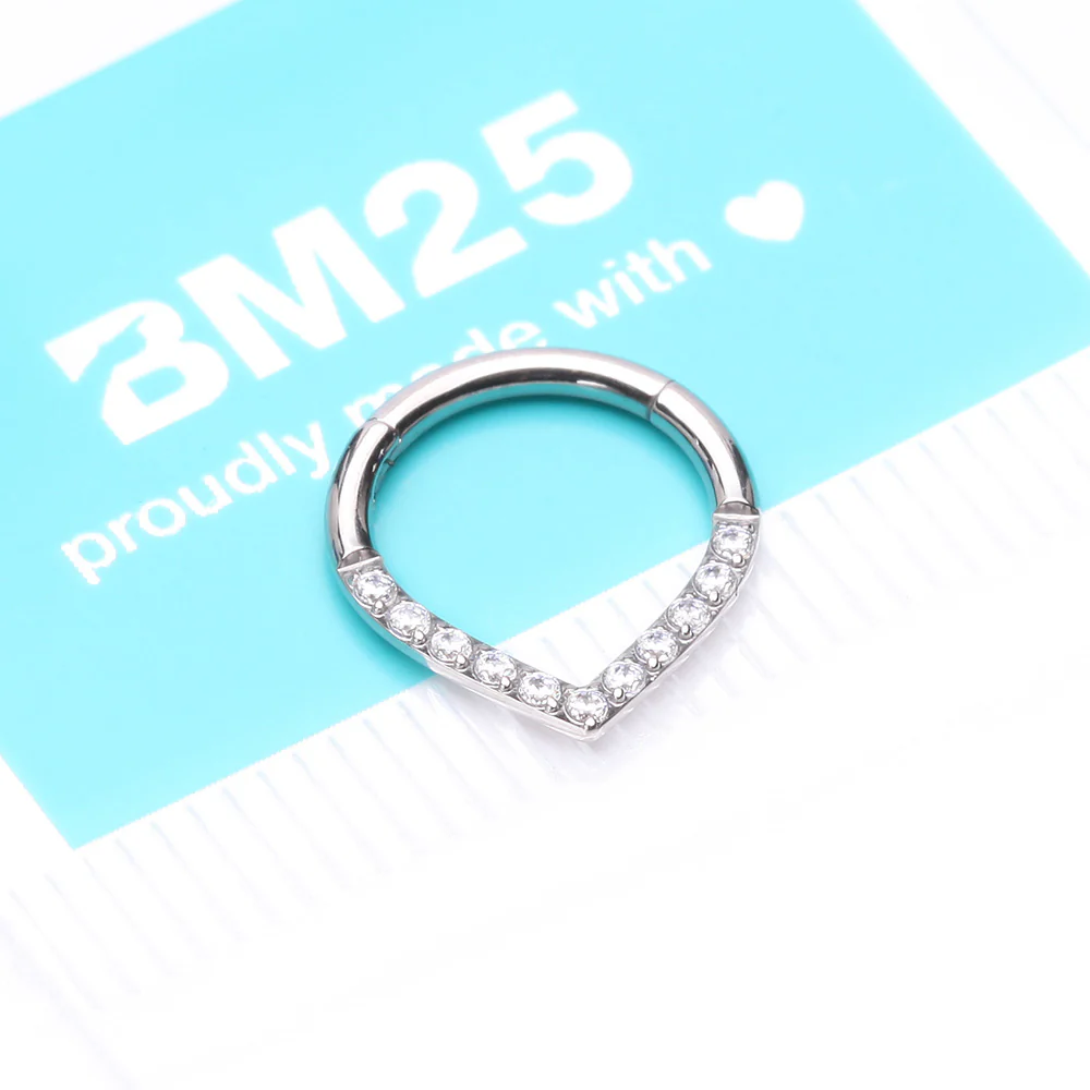 Implant Grade Titanium Chevron Sparkle Lined Seamless Clicker Hoop Ring - Image 5