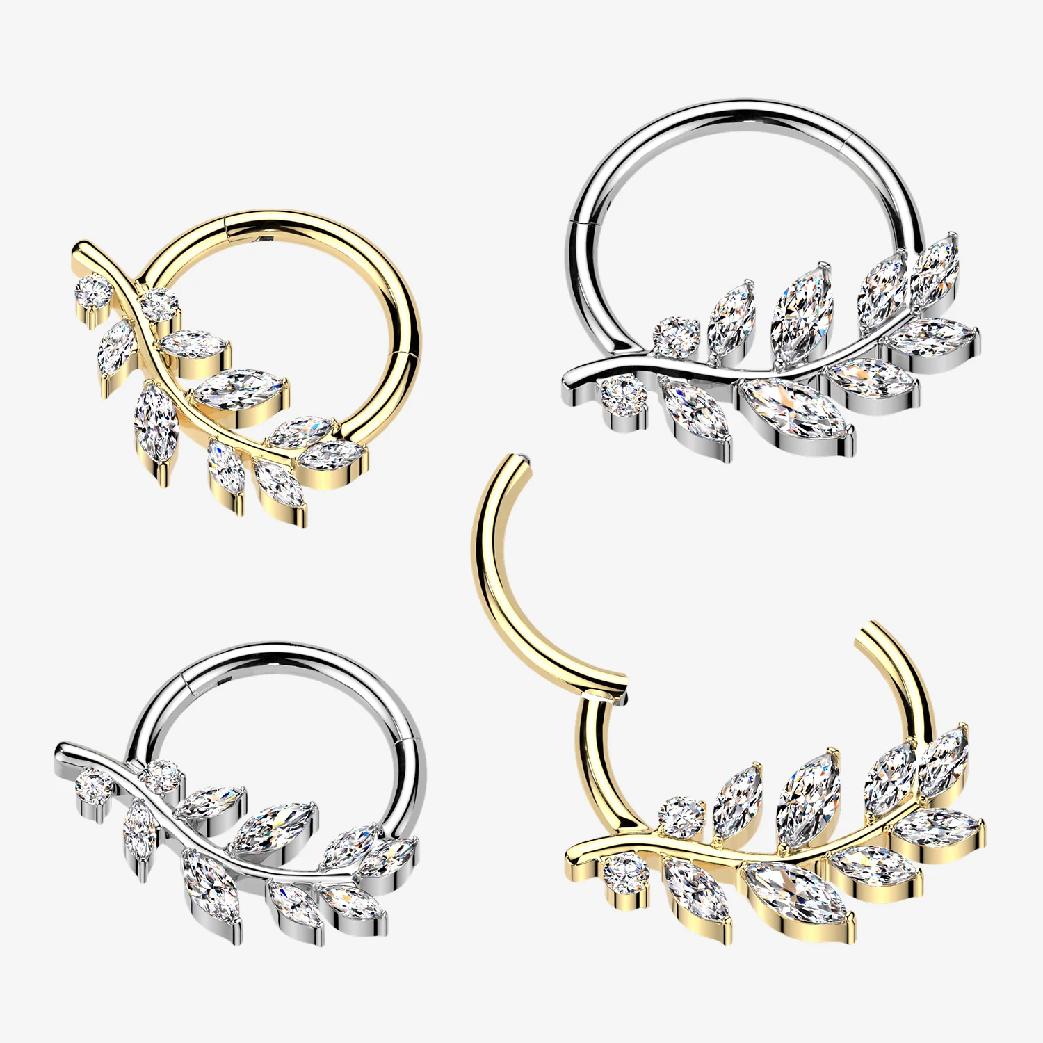 Implant Grade Titanium Classic Sparkle Vine Leaf Clicker Hoop Ring - Image 2