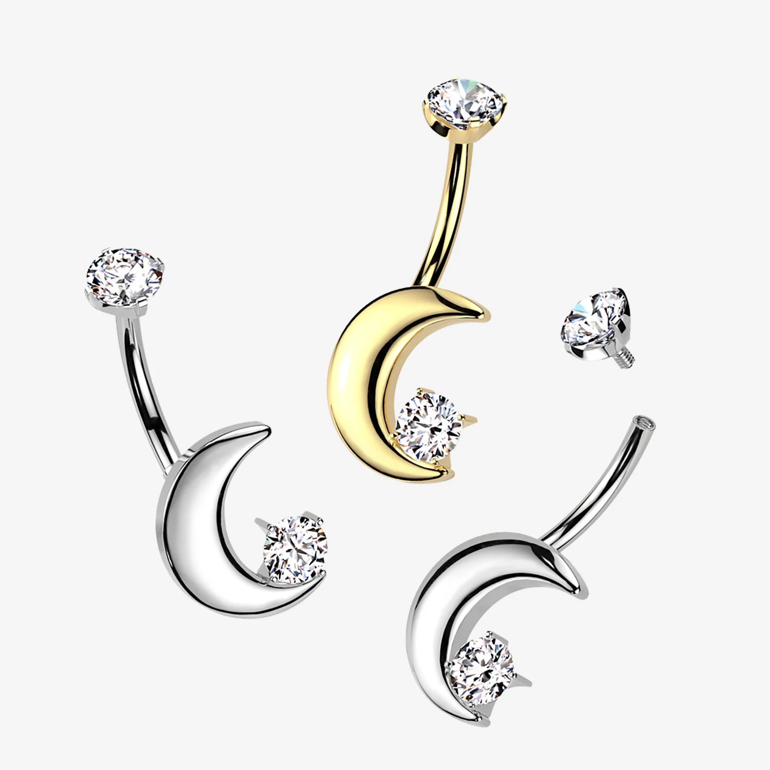 Implant Grade Titanium Crescent Moon Sparkle Internally Threaded Belly Button Ring - Image 2