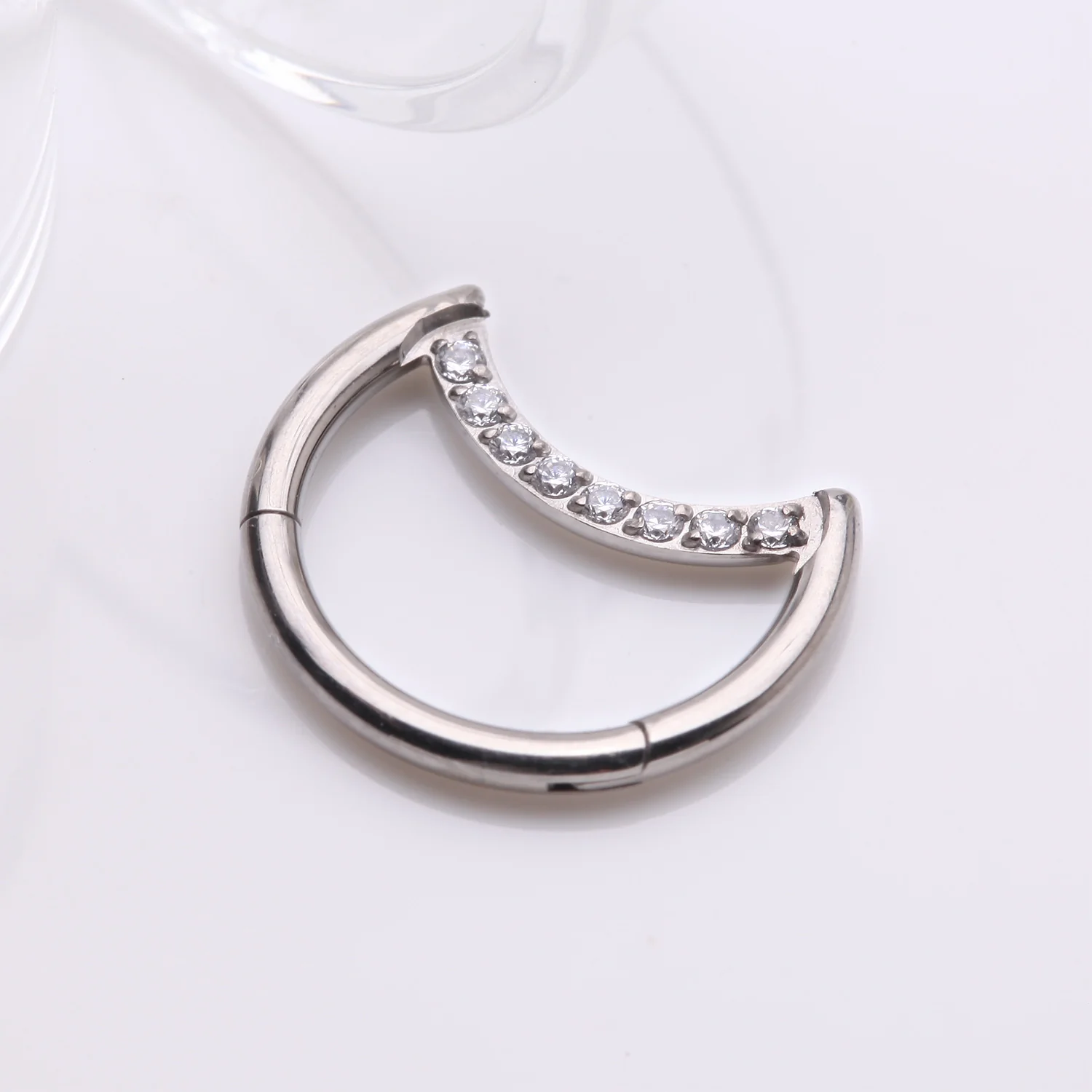 Implant Grade Titanium Crescent Moon Sparkle Seamless Clicker Hoop Ring - Image 2