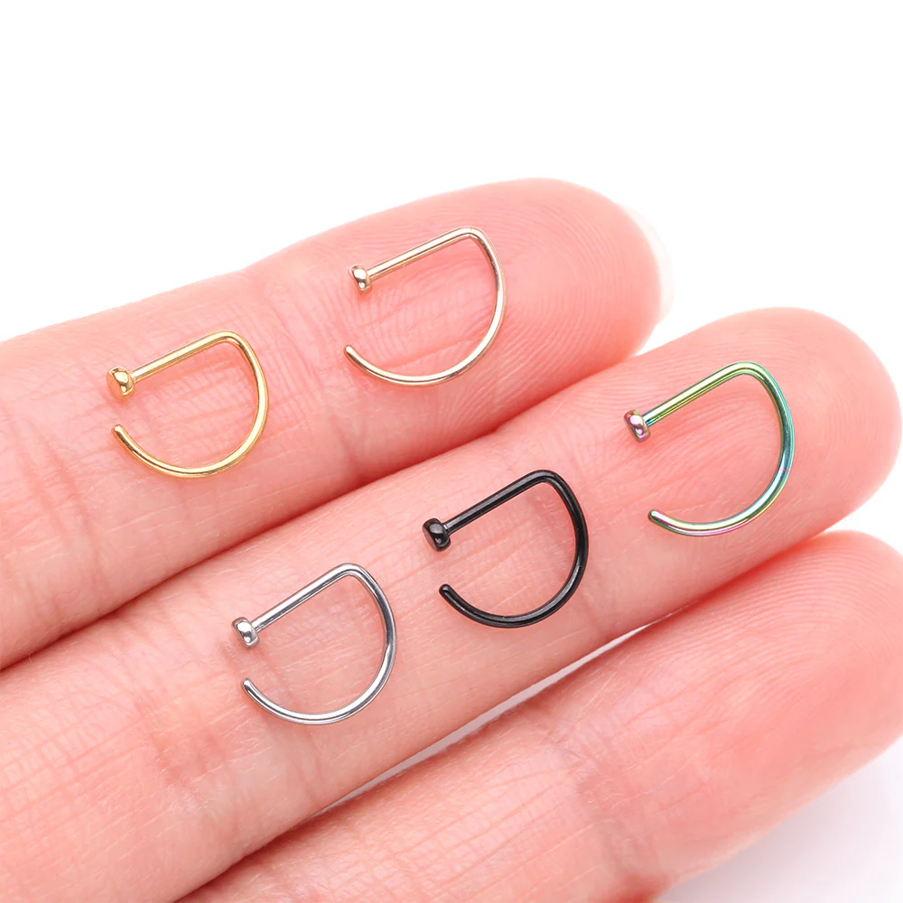 Implant Grade Titanium D-Shaped Flat Circle Top Nose Hoop - Image 4