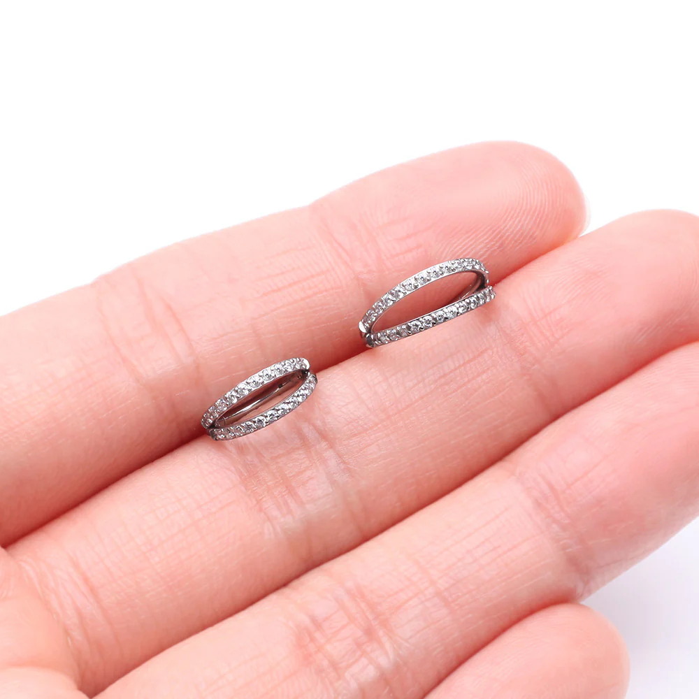 Implant Grade Titanium Double Hoop Gems Seamless Clicker Hoop Ring - Image 4