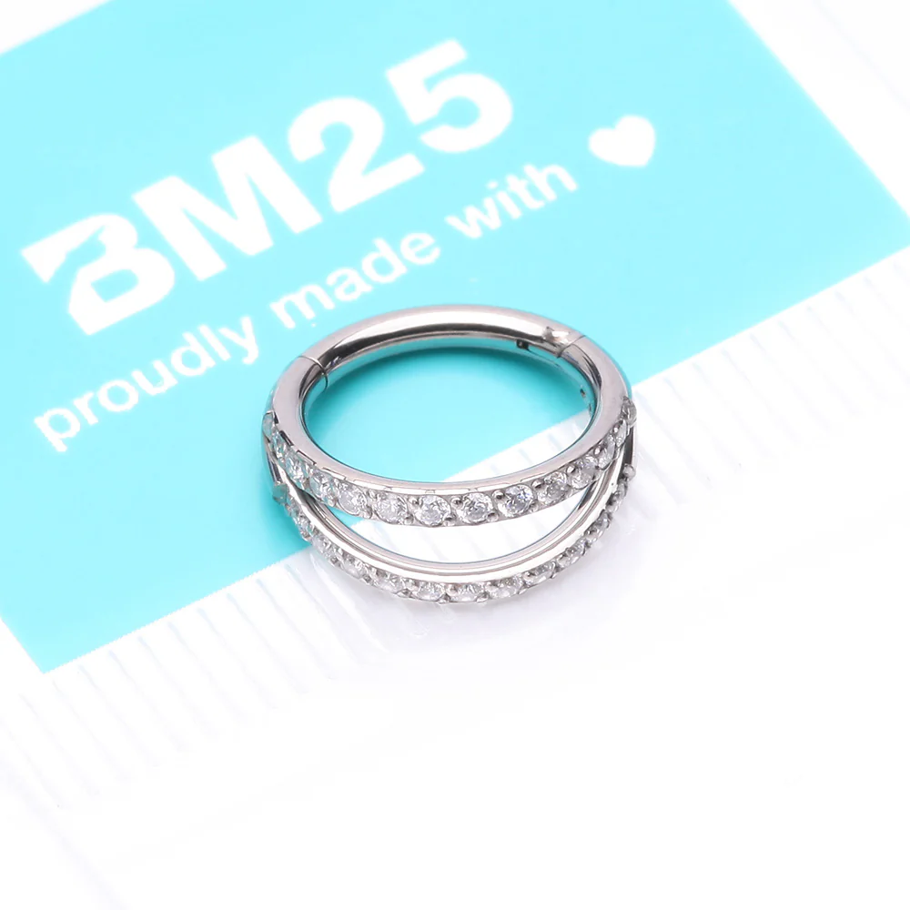 Implant Grade Titanium Double Hoop Gems Seamless Clicker Hoop Ring - Image 5