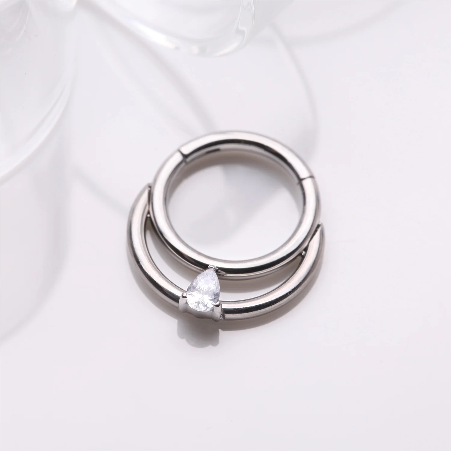 Implant Grade Titanium Double Loop Teardrop Sparkle Clicker Hoop Ring