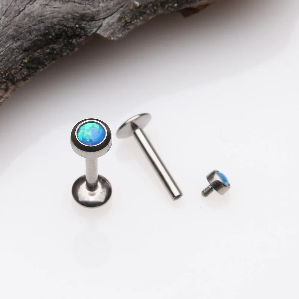Implant Grade Titanium Fire Opal Bezel Set Top Internally Threaded Labret - Image 3