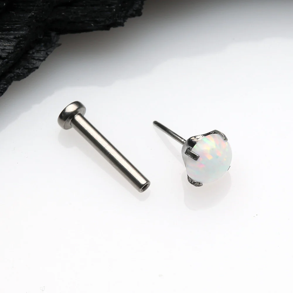 Implant Grade Titanium OneFit Threadless Fire Opal Prong Set Top Flat Back Stud Labret - Image 3