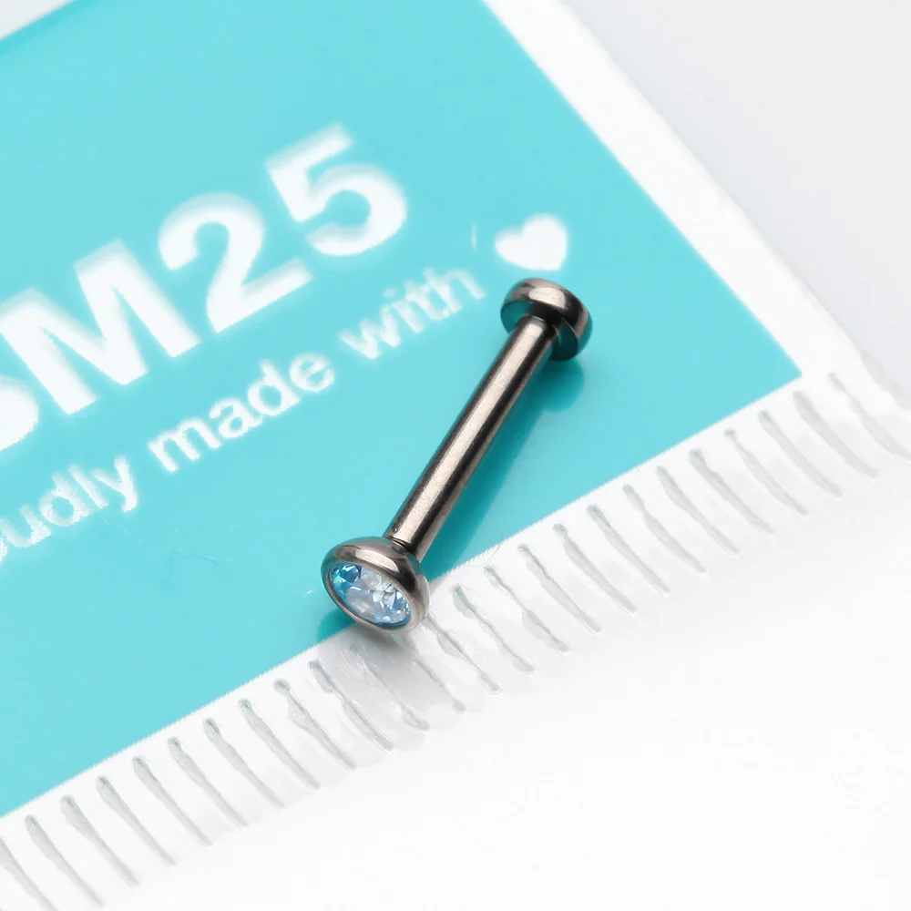 Implant Grade Titanium OneFit Threadless Gem Bezel Set Top Flat Back Stud Labret - Image 4