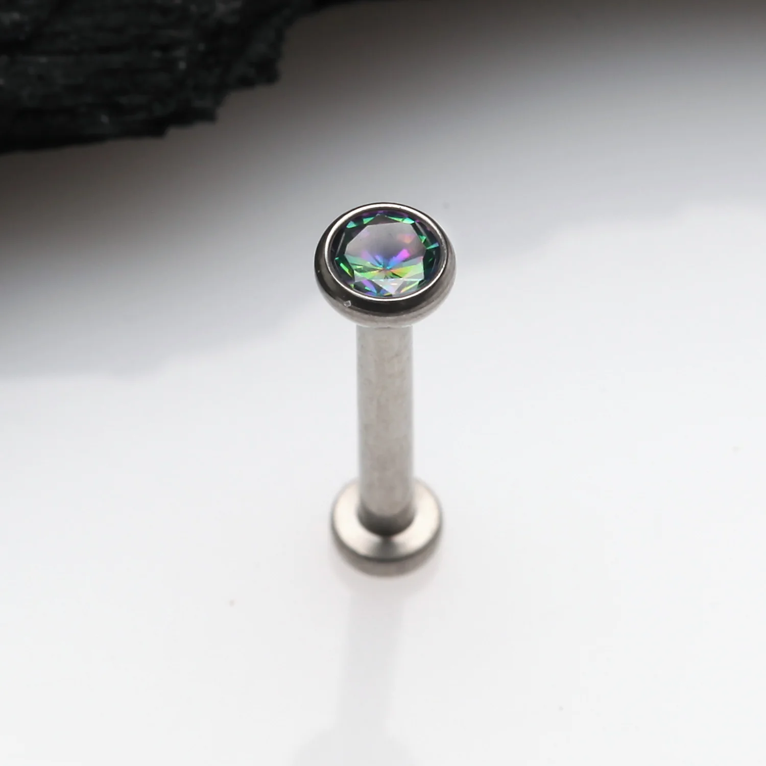 Implant Grade Titanium OneFit Threadless Gem Bezel Set Top Flat Back Stud Labret - Image 2