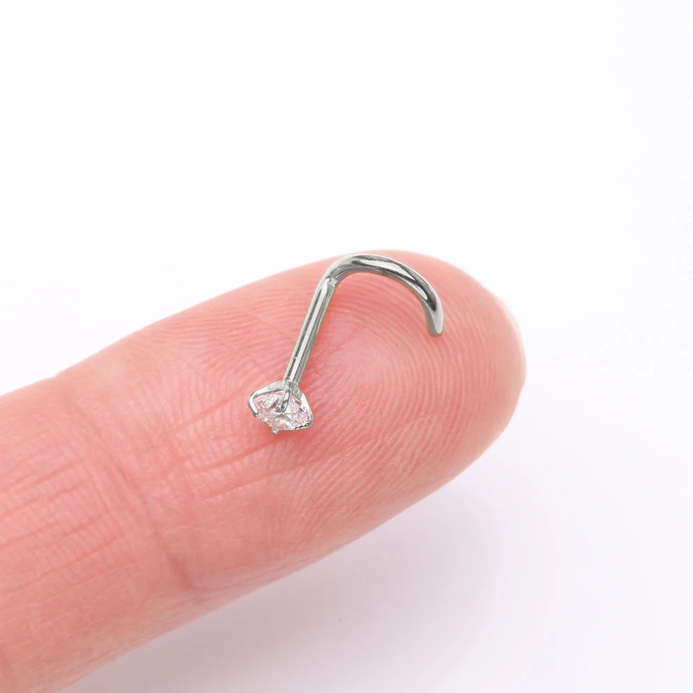 Implant Grade Titanium Gem Sparkle Prong Set Top Nose Screw Ring - Image 3