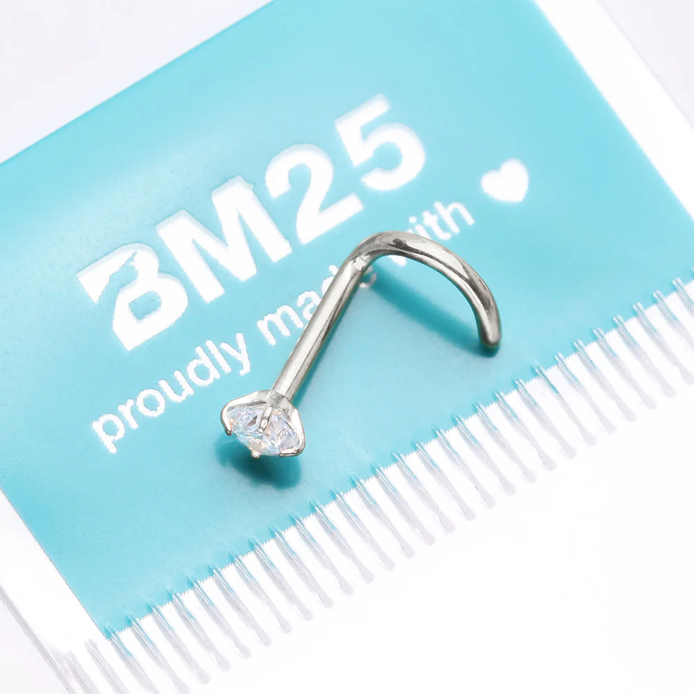 Implant Grade Titanium Gem Sparkle Prong Set Top Nose Screw Ring - Image 4